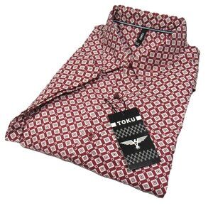 TOKU Men's S/S Shirt Diamond Pattern Burgundy Size XXL